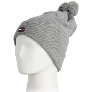 NWT Tommy Hilfiger Cuff Hat/Beanie with Pom. Med Grey. Retail $48